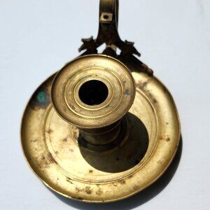 Antique Vintage Brass Chamberstick Bedside Candle Holder H P Marked on Bottom